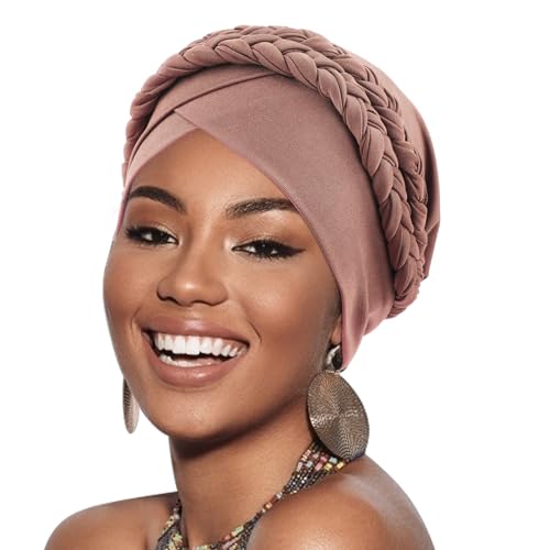 DRESHOW 1 Stück Afrikanischer Damen Turban Doppelt Geflecht Kopfbedeckung Kopftücher Chemo Kappe Vorgebunden Beanie Mütze Kopfwickel Schlafmütze von DRESHOW
