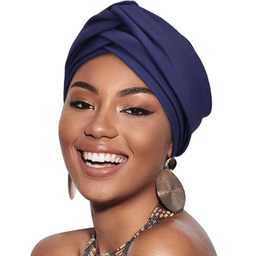 DRESHOW 1 Stück Afrikanischer Damen Turban Doppelt Geflecht Kopfbedeckung Kopftücher Chemo Kappe Vorgebunden Beanie Mütze Kopfwickel Schlafmütze von DRESHOW