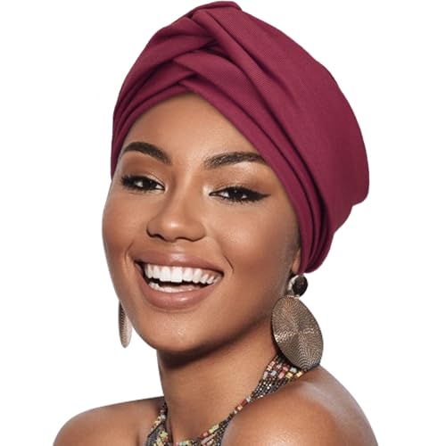 DRESHOW 1 Stück Afrikanischer Damen Turban Doppelt Geflecht Kopfbedeckung Kopftücher Chemo Kappe Vorgebunden Beanie Mütze Kopfwickel Schlafmütze von DRESHOW