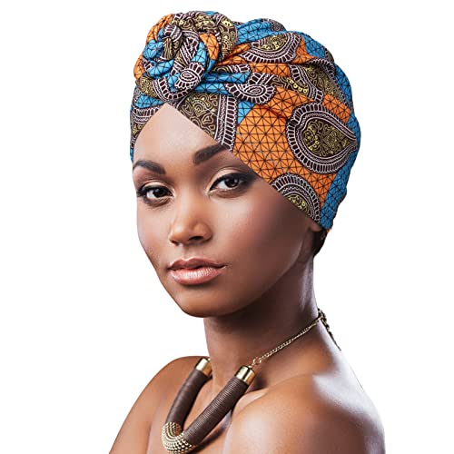 DRESHOW 1 Stück Afrikanischer Damen Turban Geflecht Kopfbedeckung Kopftücher Chemo Kappe Vorgebunden Beanie Mütze Kopfwickel Schlafmütze von DRESHOW