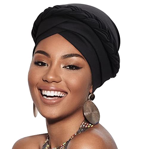 DRESHOW 1 Stück Afrikanischer Damen Turban Geflecht Kopfbedeckung Kopftücher Chemo Kappe Vorgebunden Beanie Mütze Kopfwickel Schlafmütze von DRESHOW