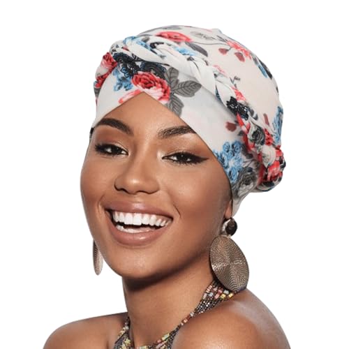 DRESHOW 1 Stück Afrikanischer Damen Turban Geflecht Kopfbedeckung Kopftücher Chemo Kappe Vorgebunden Beanie Mütze Kopfwickel Schlafmütze von DRESHOW