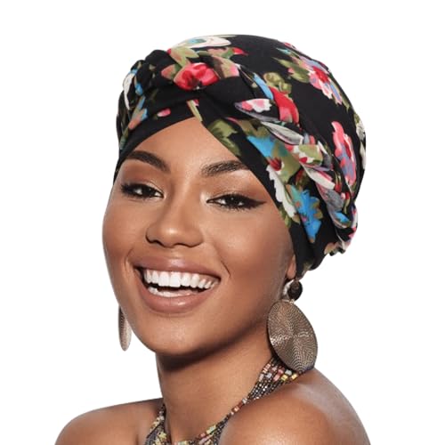 DRESHOW 1 Stück Afrikanischer Damen Turban Geflecht Kopfbedeckung Kopftücher Chemo Kappe Vorgebunden Beanie Mütze Kopfwickel Schlafmütze von DRESHOW