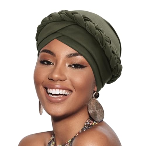 DRESHOW 1 Stück Afrikanischer Damen Turban Geflecht Kopfbedeckung Kopftücher Chemo Kappe Vorgebunden Beanie Mütze Kopfwickel Schlafmütze von DRESHOW