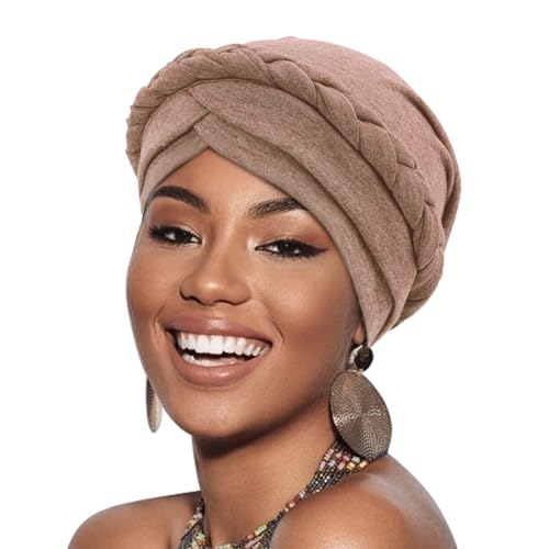 DRESHOW 1 Stück Afrikanischer Damen Turban Geflecht Kopfbedeckung Kopftücher Chemo Kappe Vorgebunden Beanie Mütze Kopfwickel Schlafmütze von DRESHOW