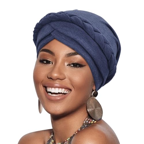DRESHOW 1 Stück Afrikanischer Damen Turban Geflecht Kopfbedeckung Kopftücher Chemo Kappe Vorgebunden Beanie Mütze Kopfwickel Schlafmütze von DRESHOW