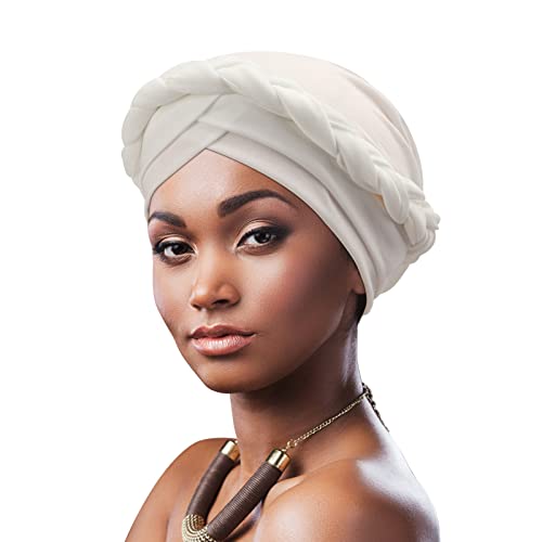 DRESHOW 1 Stück Afrikanischer Damen Turban Geflecht Kopfbedeckung Kopftücher Chemo Kappe Vorgebunden Beanie Mütze Kopfwickel Schlafmütze von DRESHOW