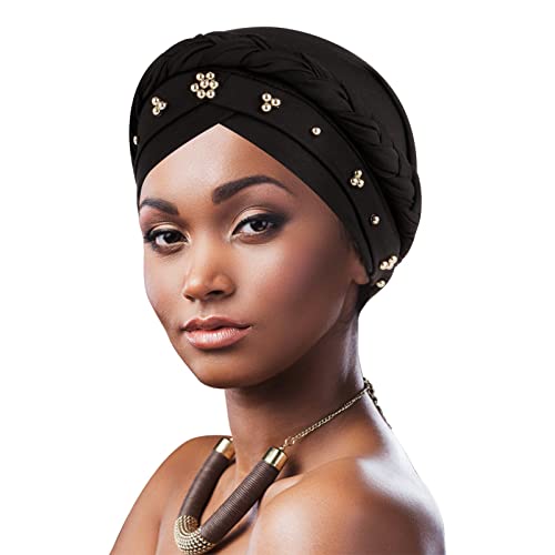 DRESHOW 1 Stück Afrikanischer Damen Turban Geflecht Kopfbedeckung Kopftücher Chemo Kappe Vorgebunden Beanie Mütze Kopfwickel Schlafmütze von DRESHOW