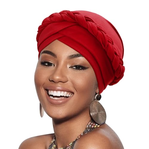 DRESHOW 1 Stück Afrikanischer Damen Turban Geflecht Kopfbedeckung Kopftücher Chemo Kappe Vorgebunden Beanie Mütze Kopfwickel Schlafmütze von DRESHOW