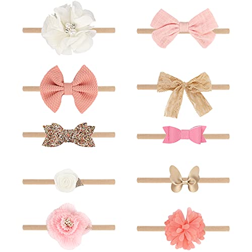 DRESHOW 10 Stück Baby Haarband Baby Stirnbänder Baby Mädchen Nylon Stirnband Neugeborene Kleinkinder Haarbänder und Bögen Kinder Haarschmuck von DRESHOW