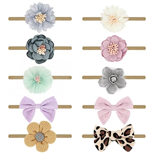 DRESHOW 10 Stück Baby Haarband Baby Stirnbänder Baby Mädchen Nylon Stirnband Neugeborene Kleinkinder Haarbänder und Bögen Kinder Haarschmuck von DRESHOW