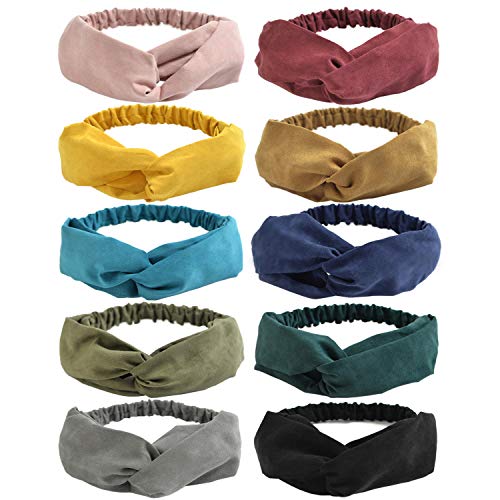 DRESHOW 10 Stück Damen Boho Stirnband Haarband Knoten Verdrehtes Elastische Kopf Wickeln Niedlich Haarschmuck für Mädchen von DRESHOW