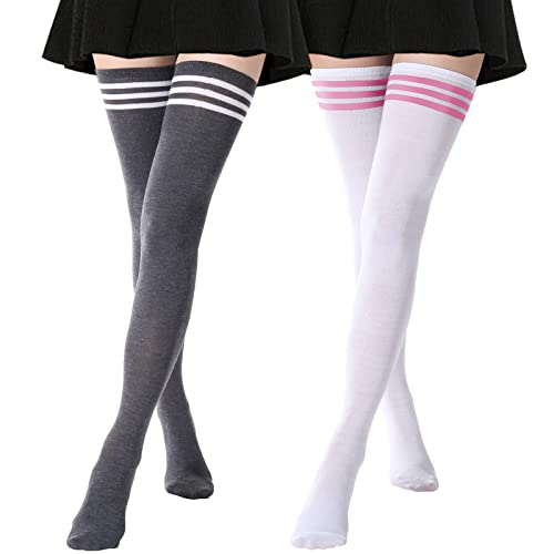 DRESHOW 2 Paar Damen Extra Lange Socken Überknie Lange Kniestrümpfe Overknee Strümpfe Retro Schüler Überknie Strick Socken von DRESHOW