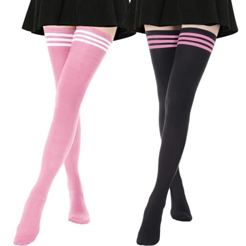 DRESHOW 2 Paar Damen Extra Lange Socken Überknie Lange Kniestrümpfe Overknee Strümpfe Retro Schüler Überknie Strick Socken von DRESHOW