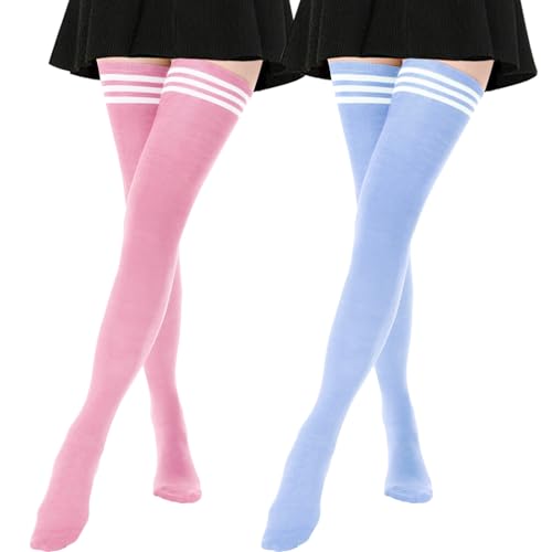 DRESHOW 2 Paar Damen Extra Lange Socken Überknie Lange Kniestrümpfe Overknee Strümpfe Retro Schüler Überknie Strick Socken von DRESHOW