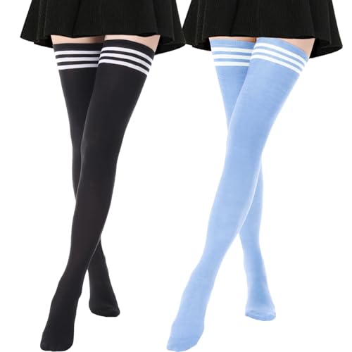 DRESHOW 2 Paar Damen Extra Lange Socken Überknie Lange Kniestrümpfe Overknee Strümpfe Retro Schüler Überknie Strick Socken von DRESHOW
