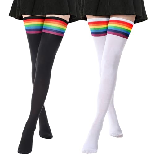 DRESHOW 2 Paar Damen Extra Lange Socken Überknie Lange Kniestrümpfe Overknee Strümpfe Retro Schüler Überknie Strick Socken von DRESHOW