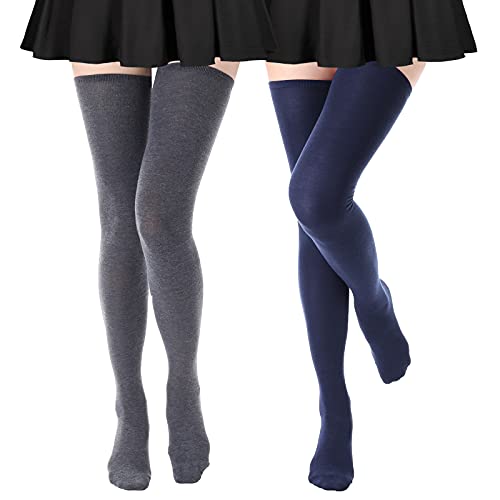 DRESHOW 2 Paar Damen Extra Lange Socken Überknie Lange Kniestrümpfe Overknee Strümpfe Retro Schüler Überknie Strick Socken von DRESHOW