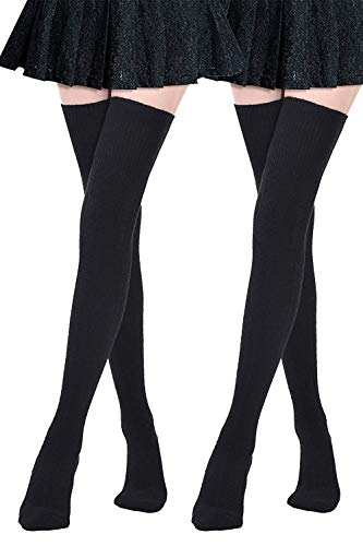 DRESHOW 2 Paar Kniestrümpfe Overknee Strümpfe Lange Gestreifte Socken Beinwärmer Schenkel Socken für Damen und Mädchen von DRESHOW