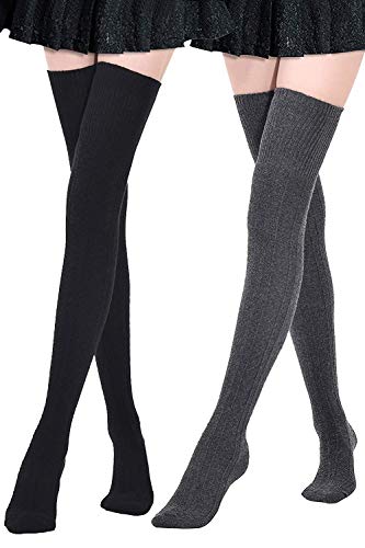 DRESHOW 2 Paar Kniestrümpfe Overknee Strümpfe Lange Gestreifte Socken Beinwärmer Schenkel Socken für Damen und Mädchen von DRESHOW