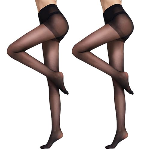 DRESHOW 2 Paare Damen Reines Hoch Taille Strumpfhose 20D Strumpfhosen Schwarz mit Kontrolle Top und Verstärktem Zehen von DRESHOW