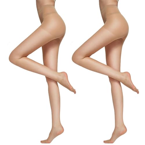 DRESHOW 2 Paare Damen Reines Hoch Taille Strumpfhose 20D Strumpfhosen mit Kontrolle Top und Verstärktem Zehen von DRESHOW