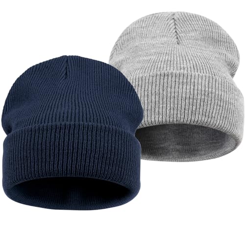 DRESHOW 2 Stück Kleinkind Beanie Kinder Wintermützen Kinder Weich Stricken Unisex-Mütze für Baby Jungen Mädchen Warm Mütze Mützen für 6 Monate-7 Jahre von DRESHOW