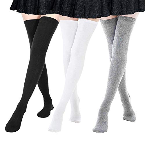 DRESHOW 3 Paar Damen Extra Lange Socken Überknie Kniestrümpfe Overknee Strümpfe Lange Gestreifte Socken Lässige Hoch Booten Strümpfe von DRESHOW