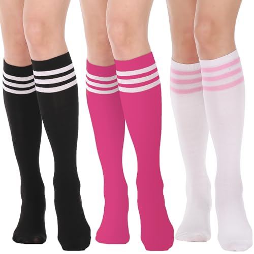 DRESHOW 3 Paar Damen Mädchen Kniestrümpfe Sportsocken Strümpfe Strümpfe Laufsocken Volleyball Cosplay Streifen Strumpf von DRESHOW