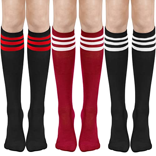 DRESHOW 3 Paar Damen Mädchen Kniestrümpfe Sportsocken Strümpfe Strümpfe Laufsocken Volleyball Cosplay Streifen Strumpf von DRESHOW