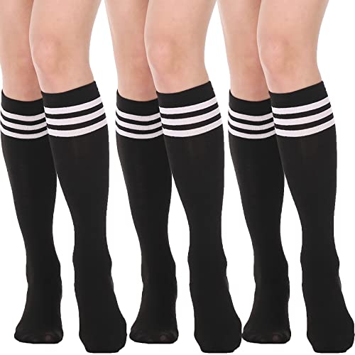 DRESHOW 3 Paar Damen Mädchen Kniestrümpfe Sportsocken Strümpfe Strümpfe Laufsocken Volleyball Cosplay Streifen Strumpf von DRESHOW