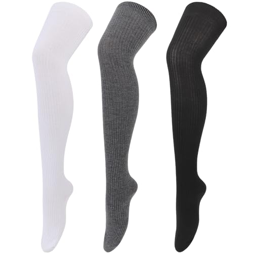 DRESHOW 3 Paar Damen Mädchen Kniestrümpfe Sportsocken Strümpfe Strümpfe Laufsocken Volleyball Cosplay Streifen Strumpf von DRESHOW