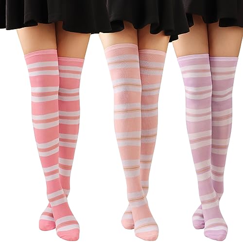 DRESHOW 3 Paar Damen Mädchen Kniestrümpfe Sportsocken Strümpfe Strümpfe Laufsocken Volleyball Cosplay Streifen Strumpf von DRESHOW