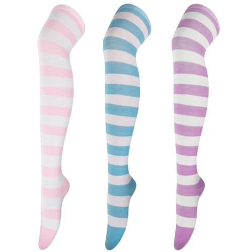 DRESHOW 3 Paar Damen Mädchen Kniestrümpfe Sportsocken Strümpfe Strümpfe Laufsocken Volleyball Cosplay Streifen Strumpf von DRESHOW
