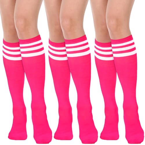 DRESHOW 3 Paar Damen Mädchen Kniestrümpfe Sportsocken Strümpfe Strümpfe Laufsocken Volleyball Cosplay Streifen Strumpf von DRESHOW