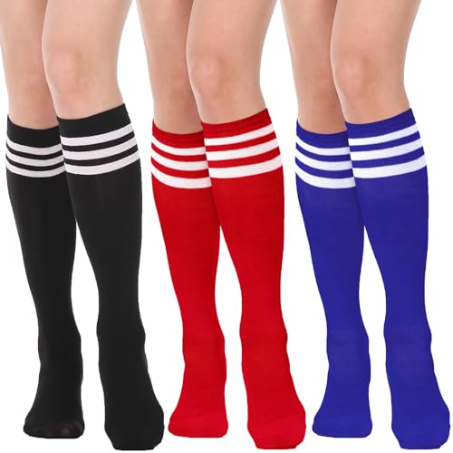 DRESHOW 3 Paar Damen Mädchen Kniestrümpfe Sportsocken Strümpfe Strümpfe Laufsocken Volleyball Cosplay Streifen Strumpf von DRESHOW