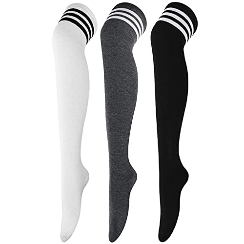 DRESHOW 3 Paar Damen Überknie Kniestrümpfe Overknee Strümpfe Lange Gestreifte Socken Schüler Knitting Sportsocken DRESHOW 3 Paar Damen Überknie Kniestrümpfe Overknee Strümpfe Lange Gestreifte Socken Schüler Knitting Sportsocken von DRESHOW