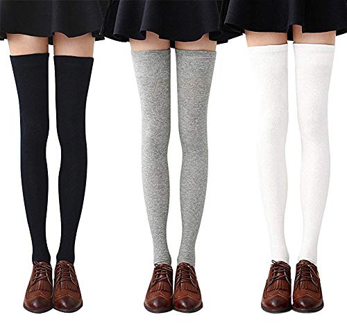 DRESHOW 3 Paar Damen Überknie Kniestrümpfe Overknee Strümpfe Lange Gestreifte Socken Schüler Knitting Sportsocken von DRESHOW