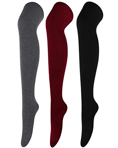 DRESHOW 3 Paar Damen Überknie Kniestrümpfe Overknee Strümpfe Lange Gestreifte Socken Schüler Knitting Sportsocken von DRESHOW