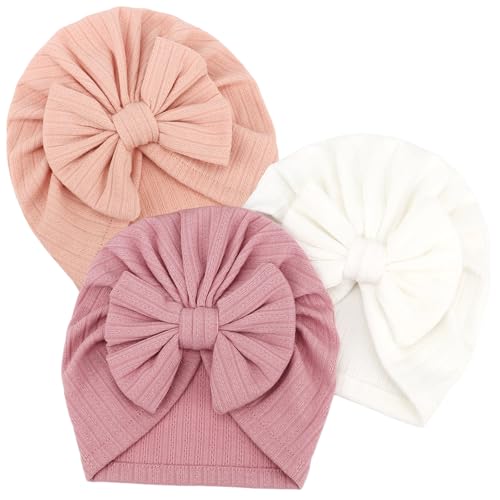 DRESHOW 3 Stück Baby Turban Hüte Turban Brötchen Knoten Baby Infant Beanie Baby Mädchen Weiche Nette Kleinkind Mütze von DRESHOW