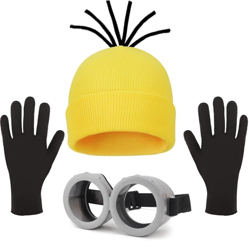 DRESHOW 3 Stück Steampunk-Brille mit Augen Gelbe Mütze Schwarze Handschuhe Set Erwachsene für Halloween Cosplay Party Kostüm von DRESHOW