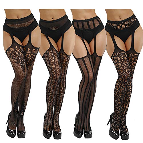 DRESHOW 4 Paar Sexy Strümpfe Strumpfhosen Netzstrumpfhosen Netzstrümpfe Hohe Taille Fischernetz Strumpfhosen für Damen von DRESHOW