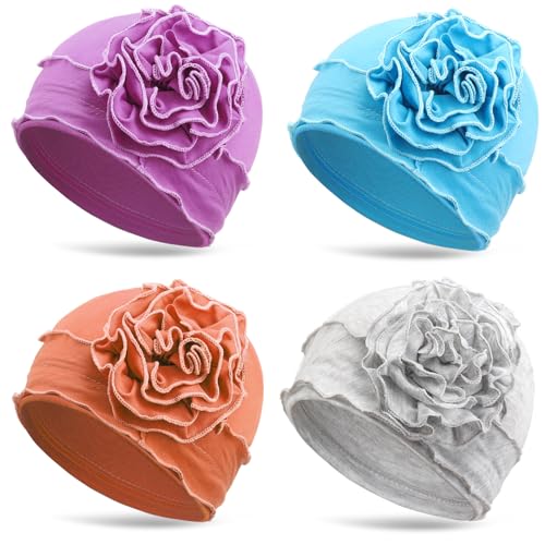 DRESHOW Damen Chemo Mütze, Weiche Krebs Kopfbedeckung, Elastische Krebs Mützen mit Blumen für Damen mit Haarausfall von DRESHOW