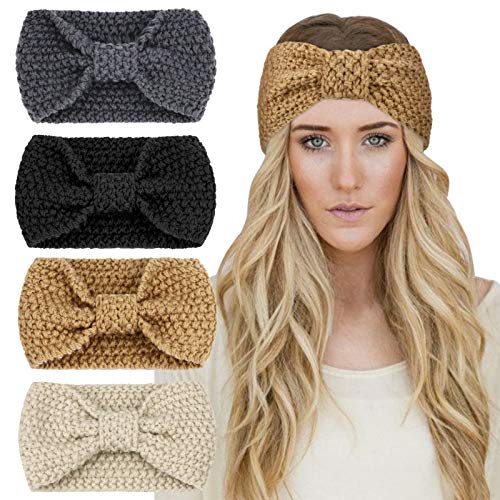 DRESHOW Stirnband Damen Winter 4 Stück Strick Ohrenwärmer Damen Verdicken Stirnbänder Mädchen Warm Gestrickte Haarband Headwrap Kopfband Warme Wintergeschenke von DRESHOW