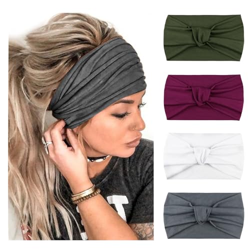 DRESHOW 4 Stück Damen Stirnbänder Kopfband Haarband Elastische Weiche Stirnband für Alltag Yoga Sport Fitness von DRESHOW