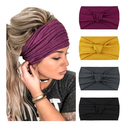 DRESHOW 4 Stück Damen Stirnbänder Kopfband Haarband Elastische Weiche Stirnband für Alltag Yoga Sport Fitness von DRESHOW