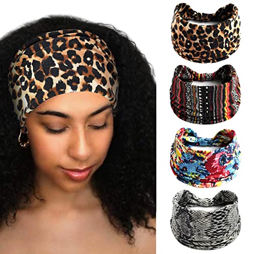 DRESHOW 4 Stück Damen Stirnbänder Kopfband Haarband Elastische Weiche Stirnband für Alltag Yoga Sport Fitness von DRESHOW