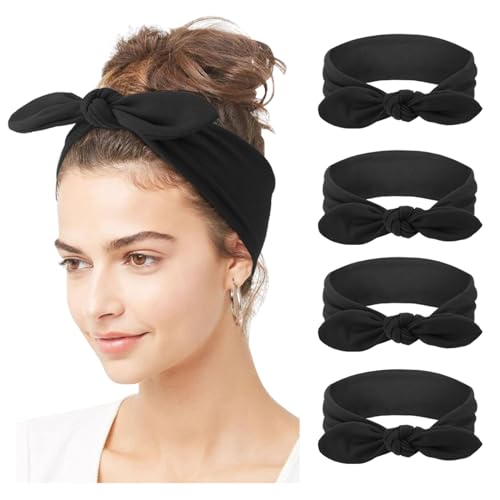 DRESHOW 4 Stück Damen Stirnband Kopfband Haarband Turban Elastische Stirnband Haarbänder Haarschmuck für Mädchen von DRESHOW