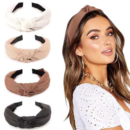DRESHOW Haarreifen Damen Mädchen 4 Stück Verknotet Stirnband Haarreif Damen Boho Breite Haarbänder Anti-Rutsch Haarreifen von DRESHOW