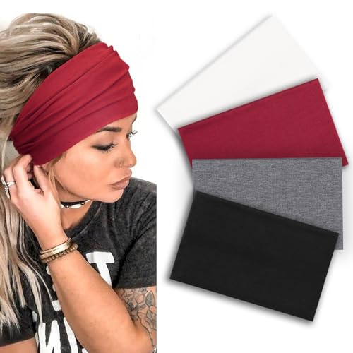 DRESHOW 4 Stück Stirnband Damen Sport Haarband Breit Elastisch Weiches Damen Haarbänder Antirutsch Stirnbänder für Frauen Yoga Laufen von DRESHOW